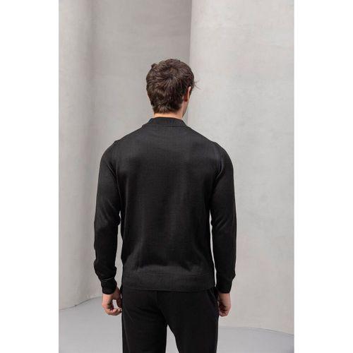 Fincher Yarım Balıkçı Regular Fit Boğazlı Erkek Kazak - Siyah