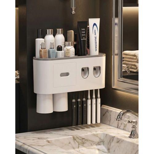 Çift Dispenserli Diş Macunu Sıkacağı 6 Fırçalık Bardaklı Banyo Organizer