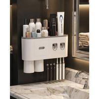 Çift Dispenserli Diş Macunu Sıkacağı 6 Fırçalık Bardaklı Banyo Organizer
