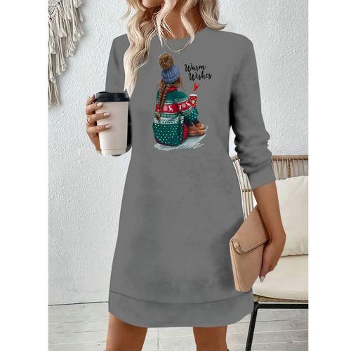 Kadın Uzun Kollu Bisiklet Yaka Desenli Viskon Iki Iplik Elbise