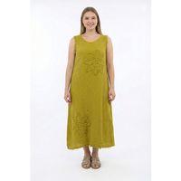 Kolsuz Ferah Bisiklet Yaka Yazlık Otantik Müslin Uzun Elbise Yağ Yeşili Ygysl