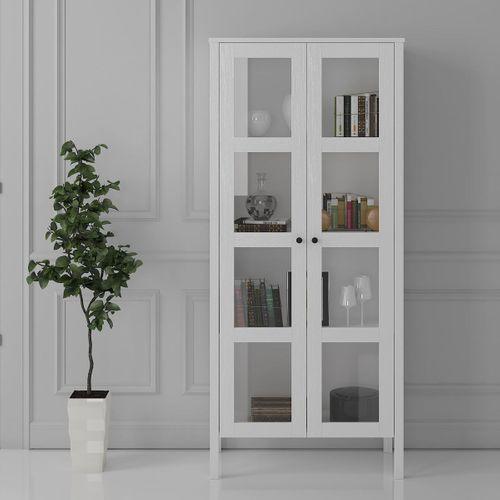 Venezia Cam Kapaklı  Ahşap Ayaklı Çok Amaçlı Dolap, Vitrin, Erzak Dolabı - Minifiks - Wood Beyaz