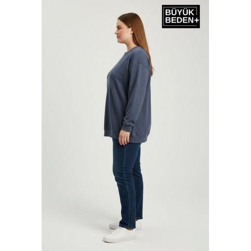 Kadın Büyük Beden Bisiklet Yaka Kollar ve Etek Ribanalı İnce Sweatshirt SPR26BSWK956