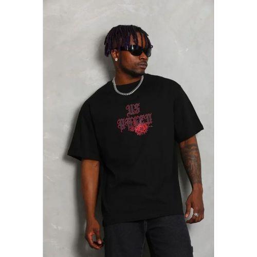 Erkek Baskılı T-Shirt Kısa Kol Bisiklet Yaka Regular Fit Rahat Kalıp Günlük Tişört - Siyah