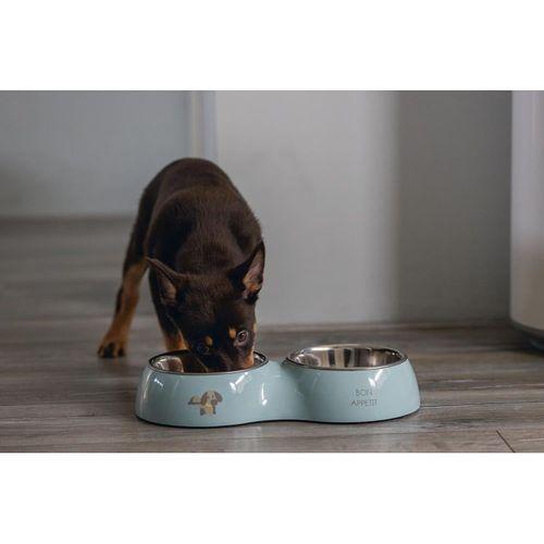 Beeztees Köpek İkili Mama ve Su Kabı, Paslanmaz Çelik, Turkuaz, 34x17,5cm, 2x350ml