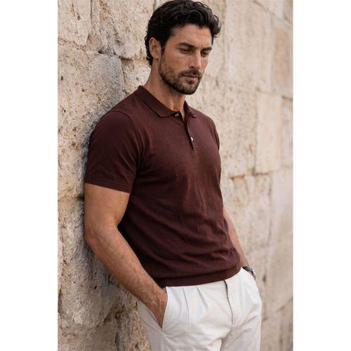 Newman Regular Fit Düğmeli Polo Yaka Viskon Triko Erkek T-Shirt - Kahve