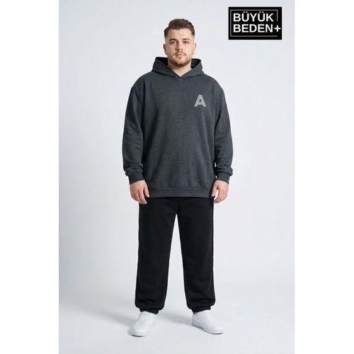 Erkek Büyük Beden Kapşonlu A Baskılı  ince Swatshırt SPR26BSW957-12