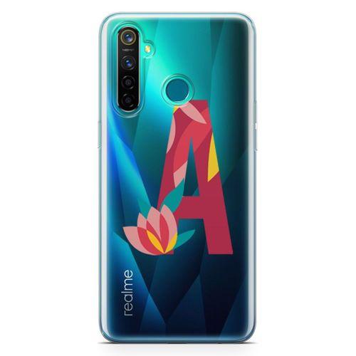 Oppo Realme 5 Pro Kılıf A Harfi Çiçekli Arka Kapak Koruma Desenli Full Koruyucu