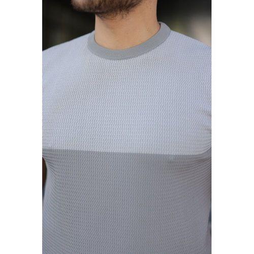 Erkek Renk Bloklu Bisiklet Yaka Kısa Kollu Triko Tişört