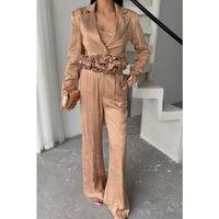 JAKARLI BLUZU TASARIM DETAYLI CEKET PANTOLON VE BLUZ 3 LÜ TAKIM