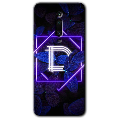 Xiaomi Mi 9T Kılıf Baskılı Kapak - Dark Neon Yaprak D Harfi + 5D Tam Kaplayan Cam