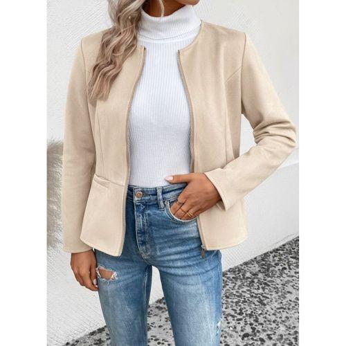 Kadın Uzun Kollu Yuvarlak Yaka önden Fermuarlı Süet Ceket