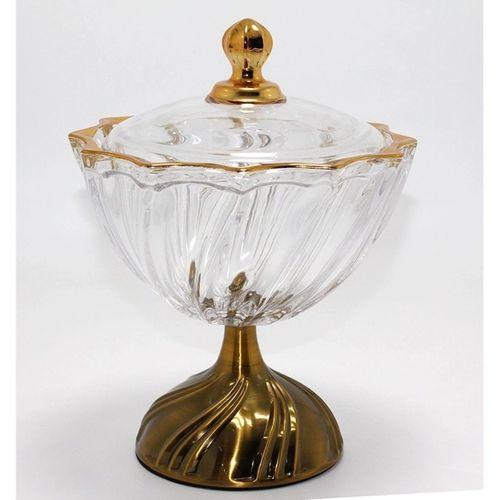 Metal Ayaklı Kristal Cam Şekerlik Gold Detaylı Sunumluk Alk4872