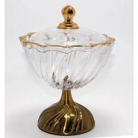 Metal Ayaklı Kristal Cam Şekerlik Gold Detaylı Sunumluk Alk4872