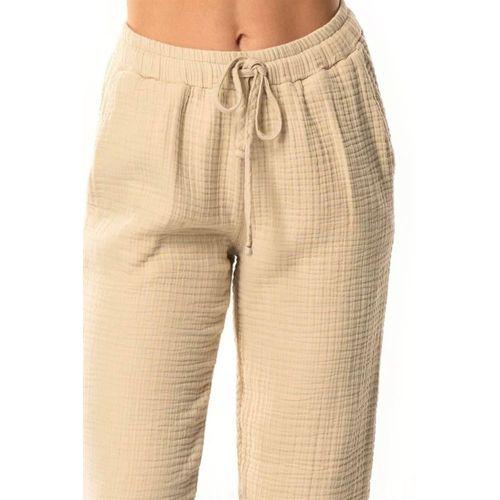 Beli Lastikli Multi Çift Cepli Müslin Kadın/Erkek Unisex Yazlık Pantolon Vizon Vzn