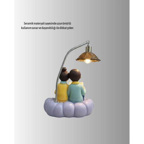 Romantik Çift Temalı Dekoratif Masa Lambası Yumuşak Led Işık