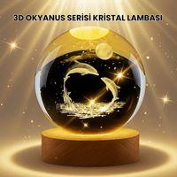 Lazer İşlemeli Yunus Kristal Küre Sıcak Işıklı Ahşap Standlı