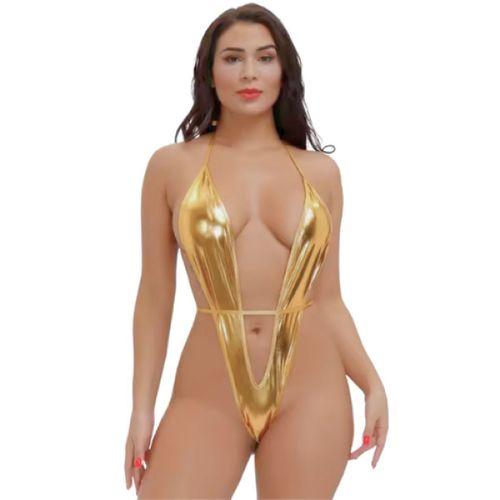 Fantezi Altın Parlak Bodysouit