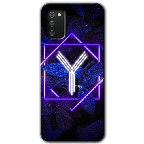 MRCİLETİSİM Samsung Galaxy A02s Kılıf Baskılı Kapak - Dark Neon Yaprak Y Harfi +Tam Kaplayan Mat Seramik