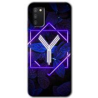 MRCİLETİSİM Samsung Galaxy A02s Kılıf Baskılı Kapak - Dark Neon Yaprak Y Harfi +Tam Kaplayan Mat Seramik