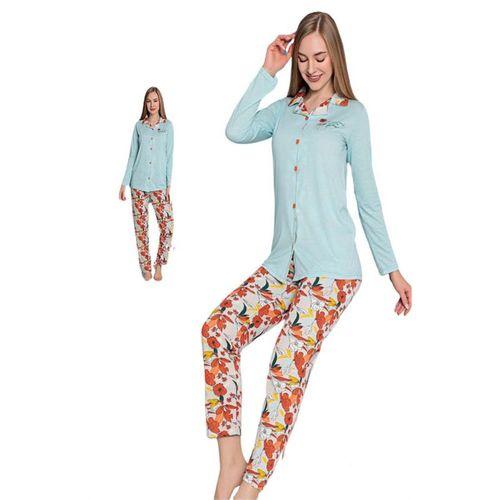 Kadın Düğmeli Uzun Kol Pijama Takımı Senfoni - 10274