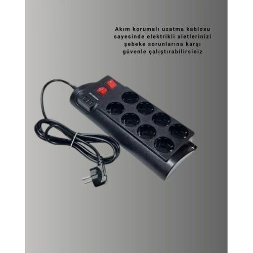 Akım Korumalı 8’li Priz 3 Usb’li Uzatma Kablosu Isıya Dayanıklı 2 Metre