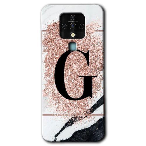 Tecno Camon 16 Kılıf HD Desen Baskılı Arka Kapak+Temperli Cam - Pembe Mermer Desenli G Harfi