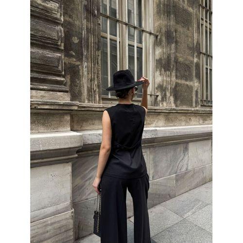 Poly Viscose Arkasi Düğme Ve Kemer Detayli Yelek Pantolon Takim
