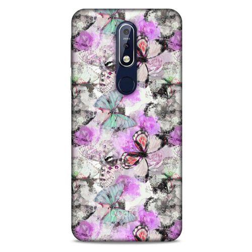 Nokia 7.1 Kılıf Kelebek Etkisi (15) Antişok Kılıf Mor Beyaz