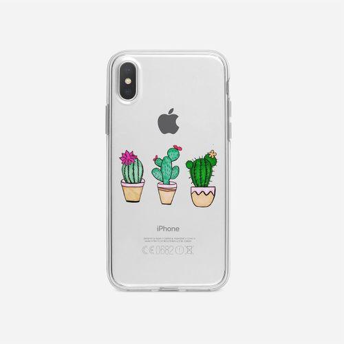iPhone Xs Max Kaktüs Desenli Şeffaf Telefon Kılıfı