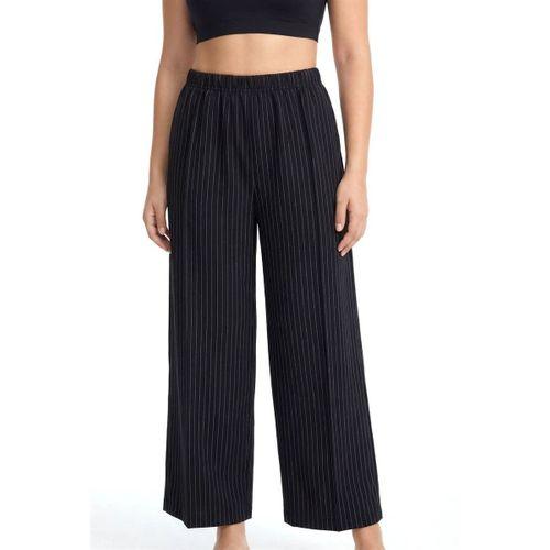 Kadın Siyah İnce Çizgili Büyük Beden Cepli Pijama Altı