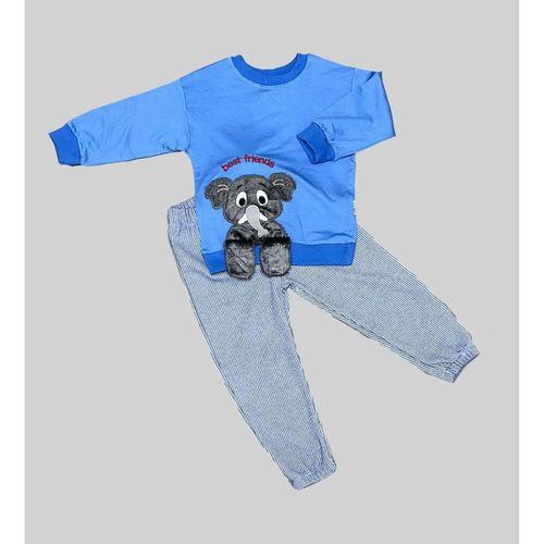 1-2-3 Yaş Filli Sallanan Ayak Desenli Likra Penye Kumaş Sweat Pantolonlu Kız Erkek 2li Çocuk Takımı İndigo