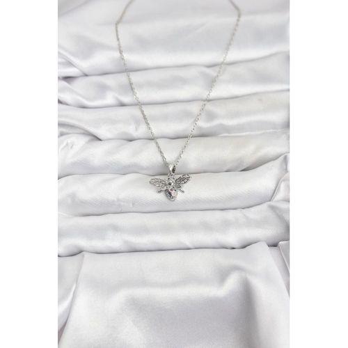 316L Çelik Zincir Gümüş Renk Sinek Model Zirkon Taşlı Kadın Kolye