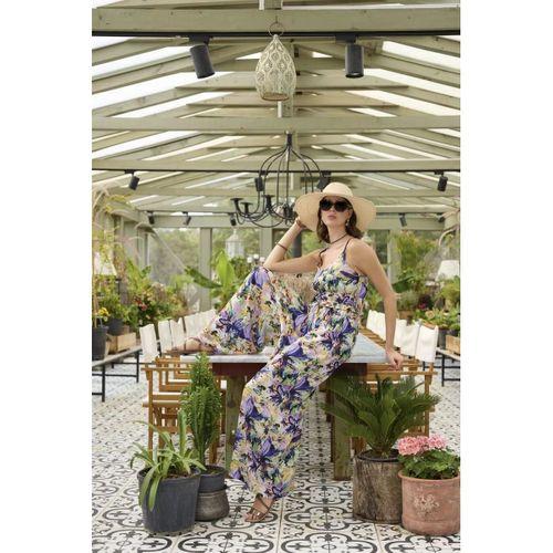 Çiçek Ve Yaprak Desenli İp Askılı Tulum