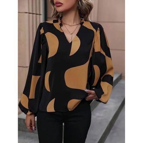 Kadın Uzun Kollu V Yakalı Desenli Modal Bluz