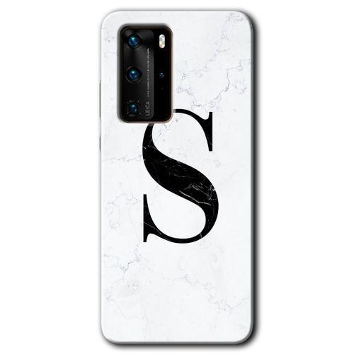 Huawei P40 Pro Kılıf HD Desen Baskılı Arka Kapak - Beyaz Mermer Desenli S Harfi + Kırılmaz Cam