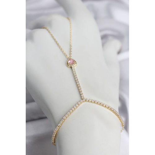 Gold Renk Pirinç Zirkon Taşlı Pembe Kalp Model Şahmeran