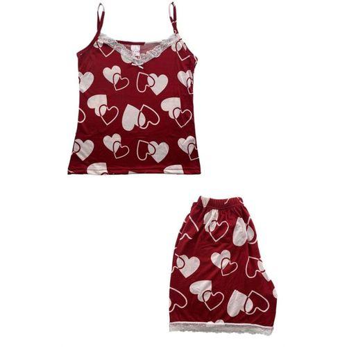 Kadın Kalp Desenli İp Askılı Şortlu Pijama Takım - 5837 -STL MODA