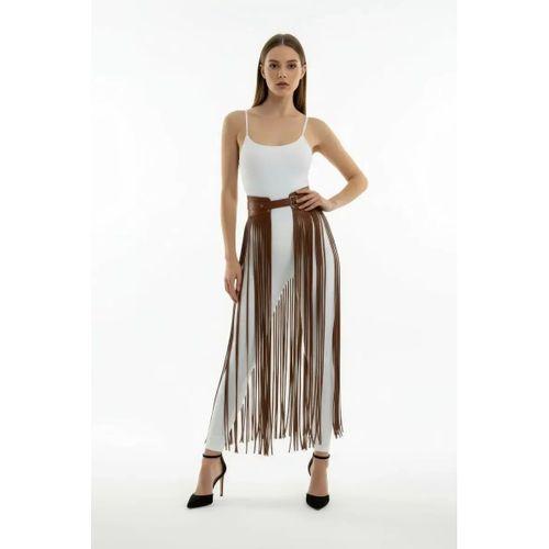 Kahverengi Etek Kalın Kemerli Uzun İp Detaylı Etek - Brf1003