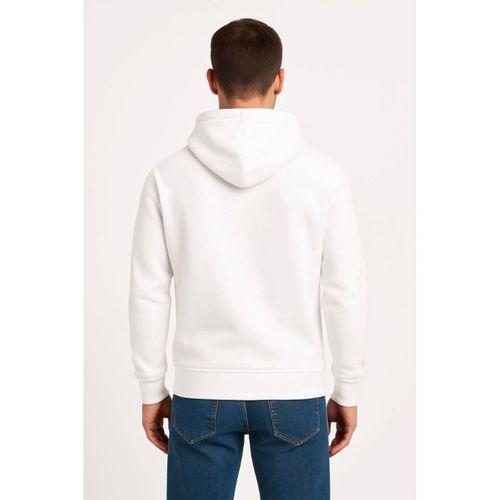Erkek Üç İplik Kapüşonlu Kanguru Cepli SweatShirt Hoodie - Beyaz
