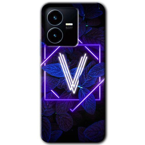 Vivo Y35s Kılıf HD Desen Baskılı Arka Kapak - Dark Neon Yaprak V Harfi
