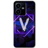Vivo Y35s Kılıf HD Desen Baskılı Arka Kapak - Dark Neon Yaprak V Harfi