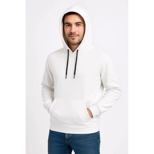 Erkek Üç İplik Kapüşonlu Kanguru Cepli SweatShirt Hoodie - Beyaz