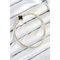 Pirinç Charm Zirkon Taşlı Yonca Model Gold Renk Kadın Bileklik