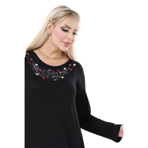 Melsay Butik Yakası Taş Detaylı Uzun Kollu Siyah Uzun Elbise