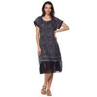 Siyah Çiçek Desenli Vual Midi Elbise-6098