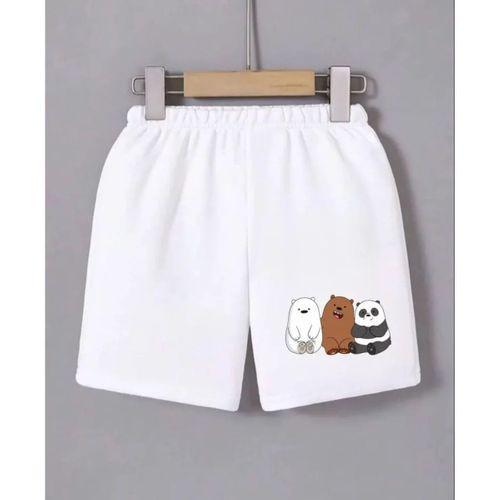 Beli Lastikli Baskılı Mini Şort - Beyaz