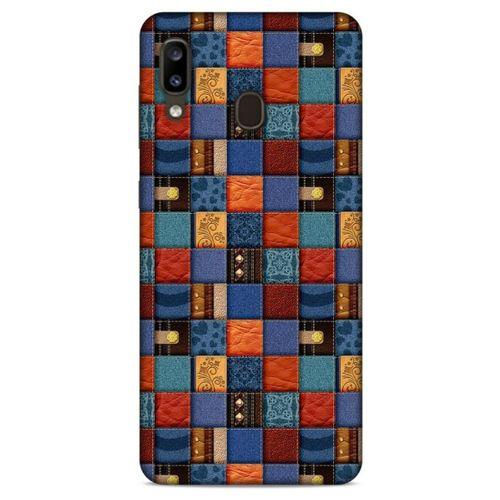 Samsung Galaxy A20 Kılıf Patchwork (16) Kalın Kılıf Turuncu Mavi