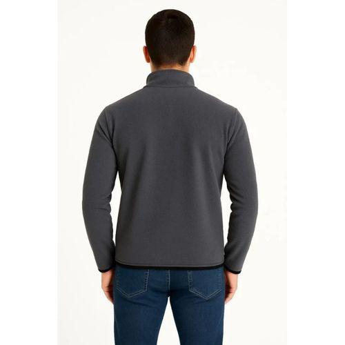 Erkek Polar Kazak Dik Yaka Yarım Fermuarlı Fermuarlı Göğüs Cepli Siyah Biyeli - Füme