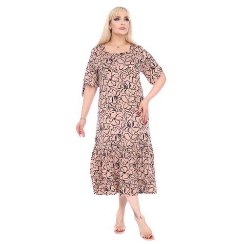 Melsay Butik Vizon Çiçek Desen Kolları Bağlamalı Kısa Kollu Kadın Midi Elbise